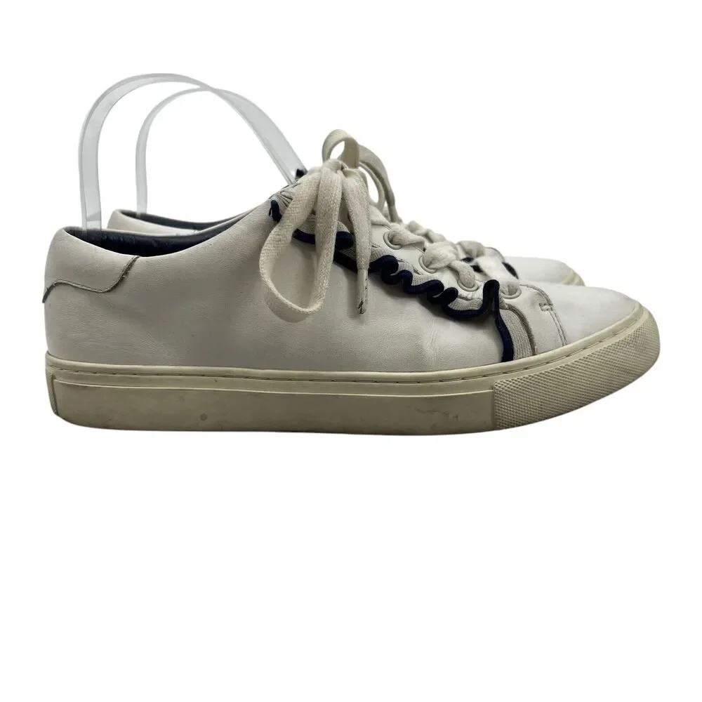Tory Burch Sport Womens 8.5 Sneakers White Leather Ruffle Casual Shoes 36558